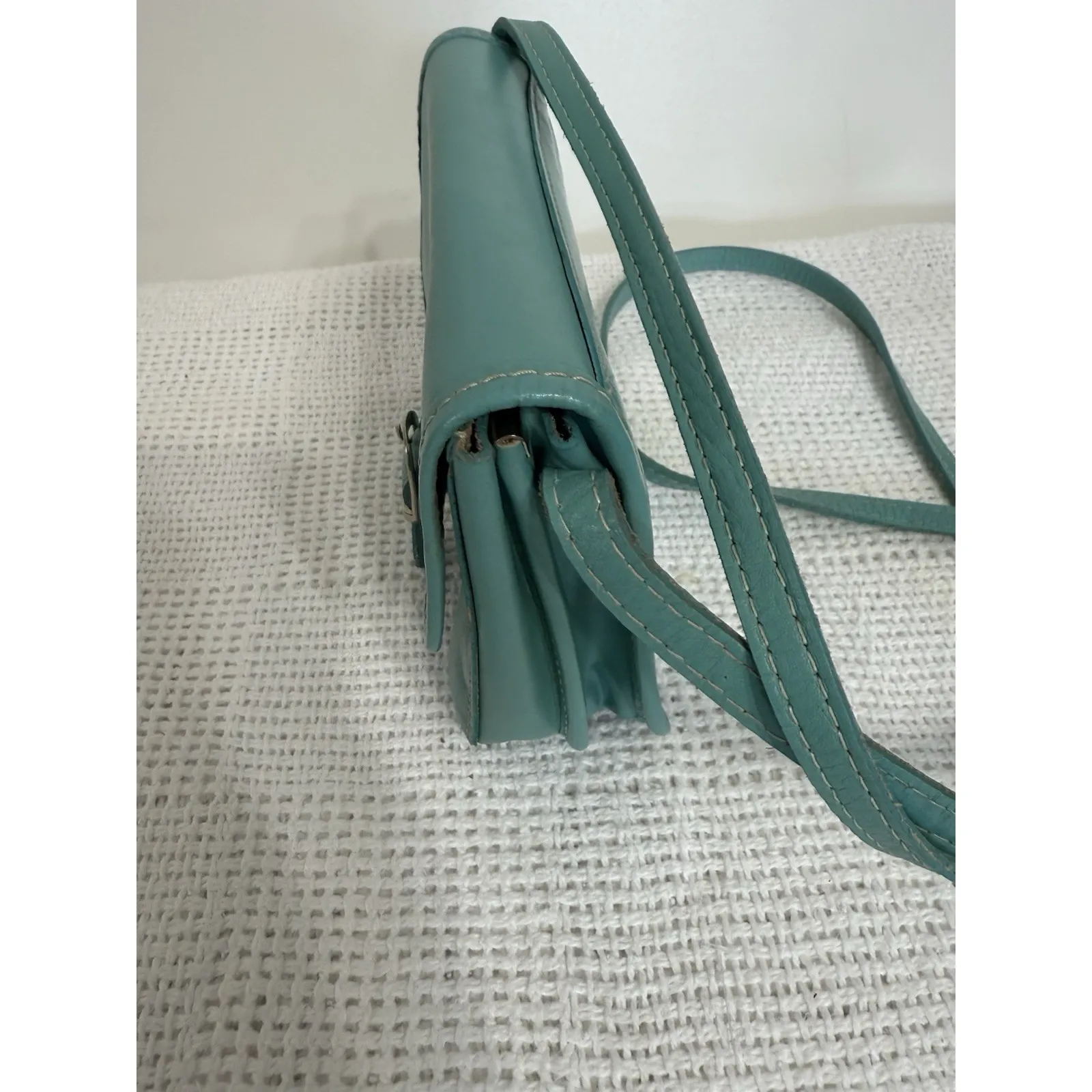 Vera Pelle Crossbody Bag Soft Italian Leather Small Blue Teal Adjustable Strap - Image 6