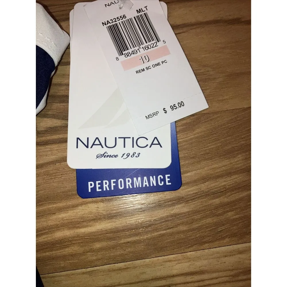 Nautica Women's Cross Back One PC Swimsuit Swim‎ Size 10 White Navy NWT - Image 3