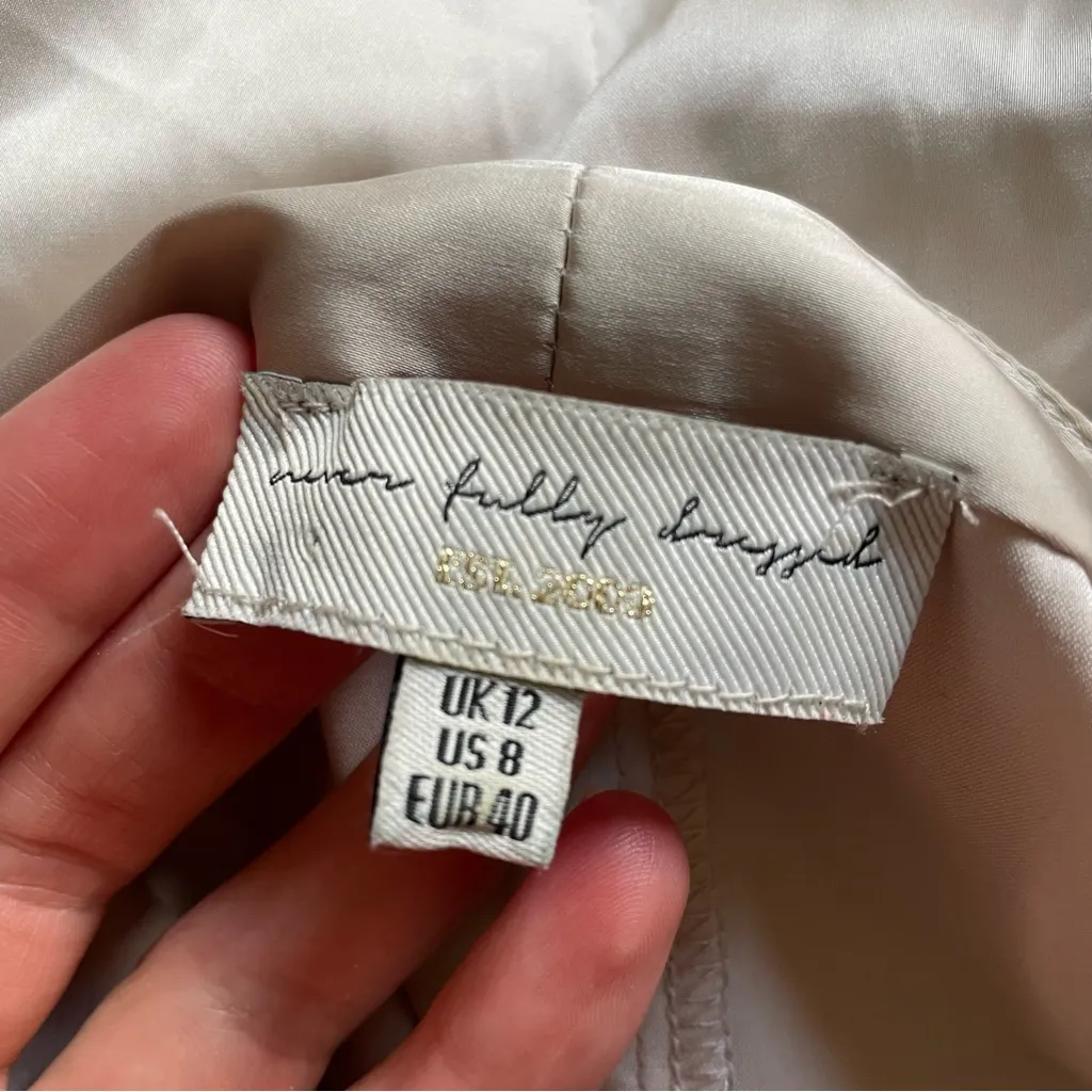 Never Fully Dressed by ASOS Champagne Satin Midi Wrap Shirt Dress Size 8 Gold - Image 8