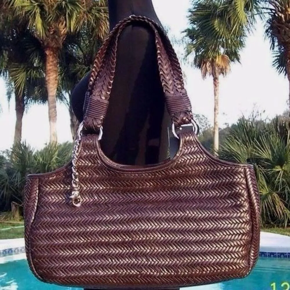 Donald Pliner Woven Nappa Leather Purse Handbag New Large $595 NWT 17" x 12" x 7 Brown - Image 10