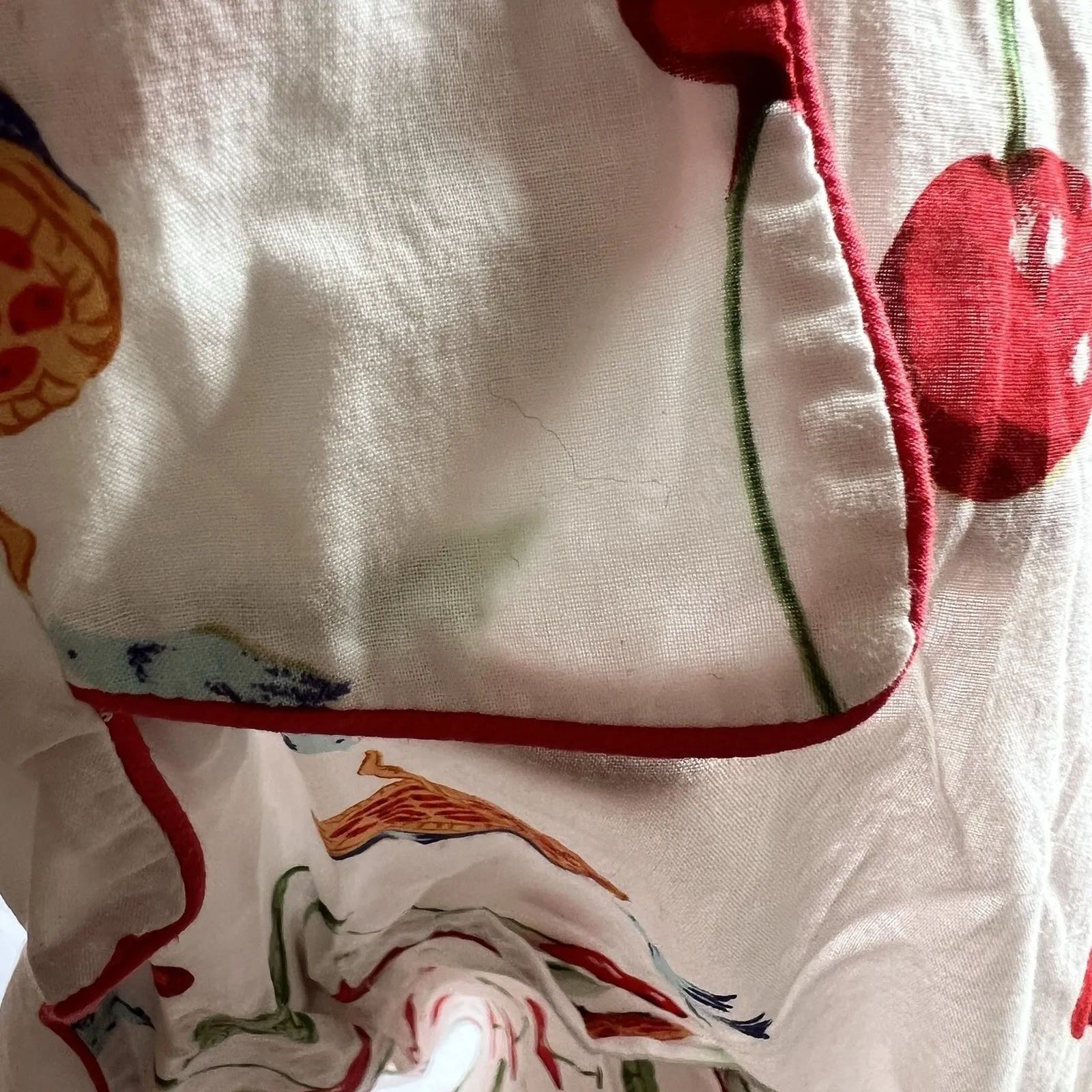 Nick & Nora Nightshirt S/M White Cherry Print Cotton‎ Button Front Sleep Shirt - Image 9