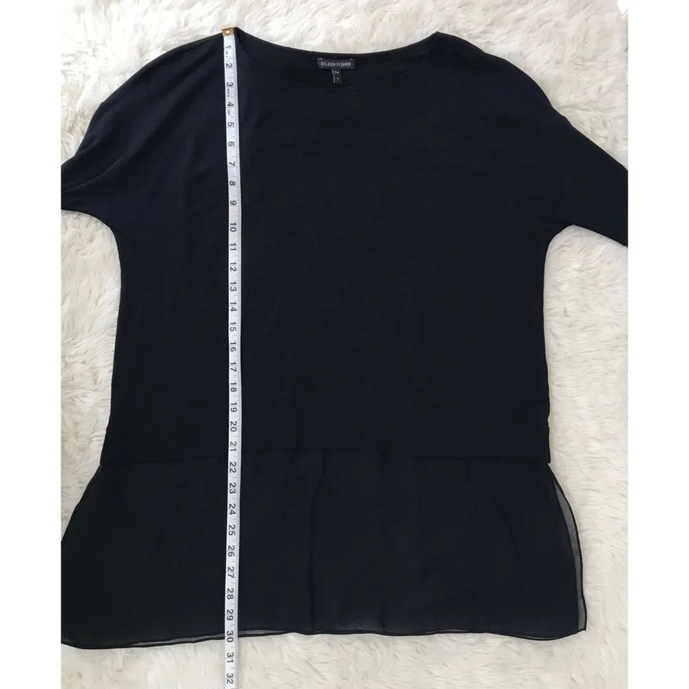EILEEN FISHER Black Sheer Silk Long Sleeve Tunic Top Jersey Classic Size‎ Small - Image 12