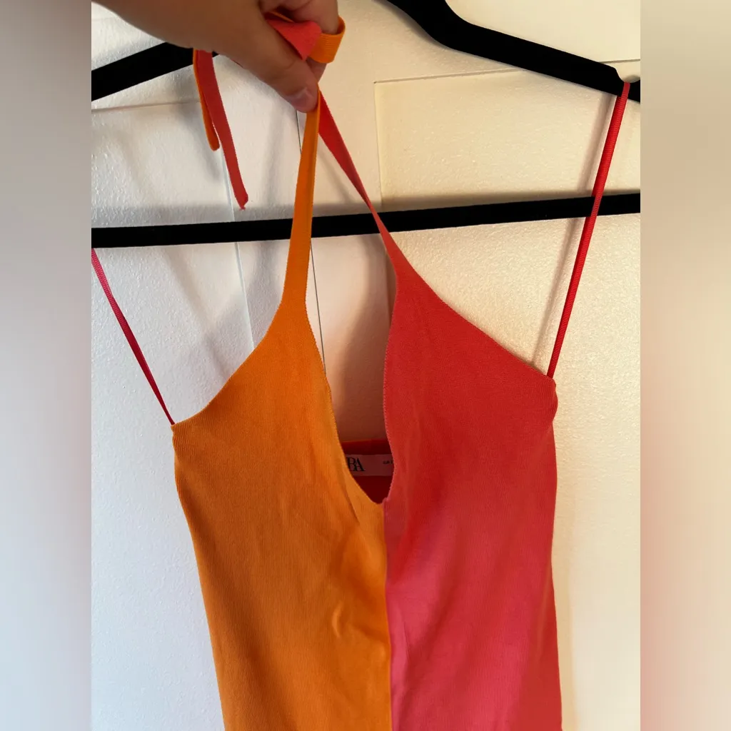 Zara Colorblock Midi Orange & Pink Halter‎ Dress Size Small - Image 14