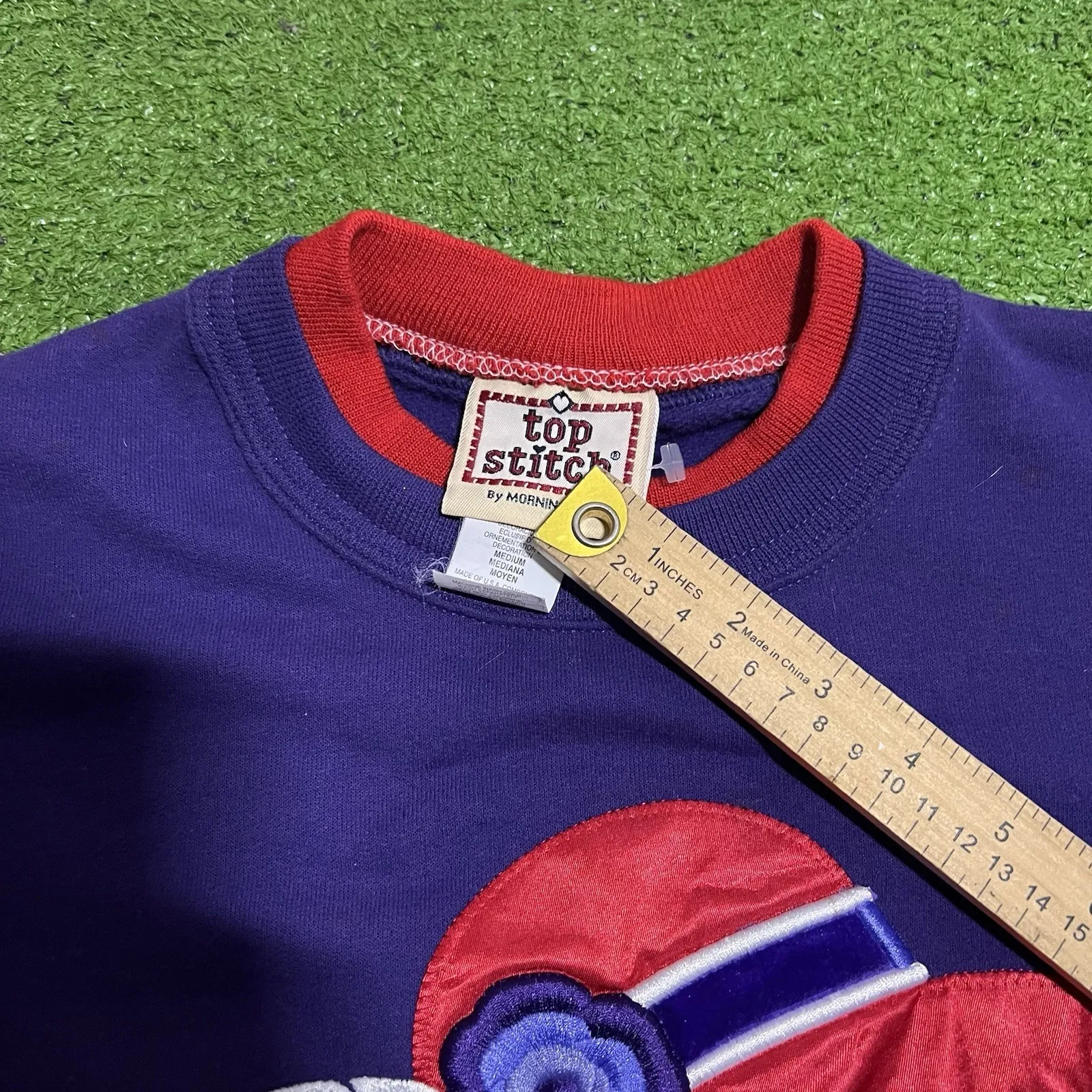 Vintage Grandma Sweater Md Crew Neck Mock Neck Purple Morning Sun Top Stitch USA Size M - Image 3