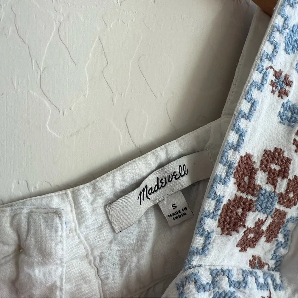 Madewell Cross Stitch Top Shirt NF217 white blue brown - Image 8