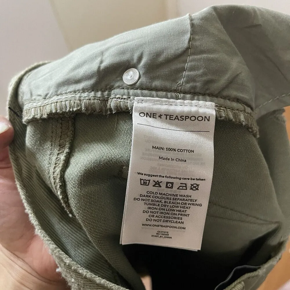 NEW! One Teaspoon Super Khaki Green Junkyard Relaxed Denim Mini Skirt US 0 $110 - Image 8