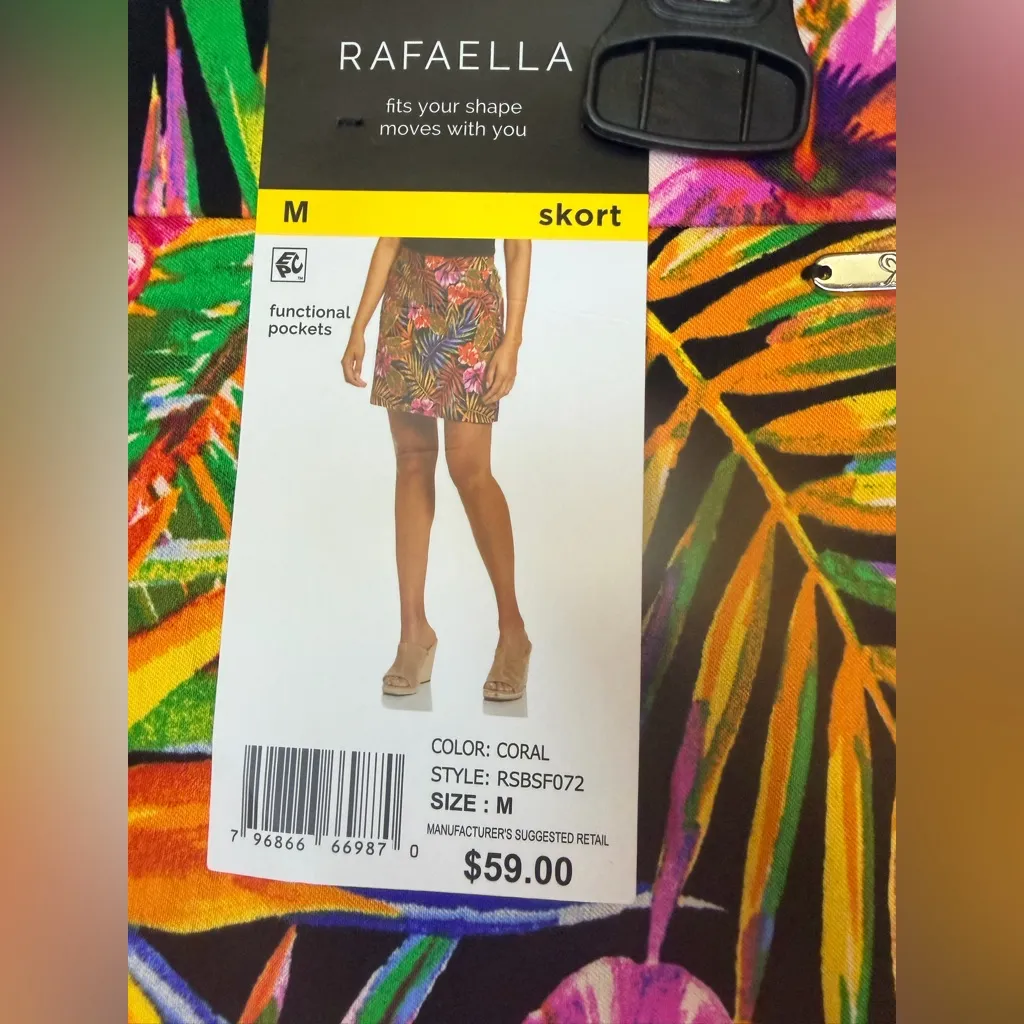 Rafaella  Skort Functional Pockets, Size M Tropical Print NWT! - Image 4