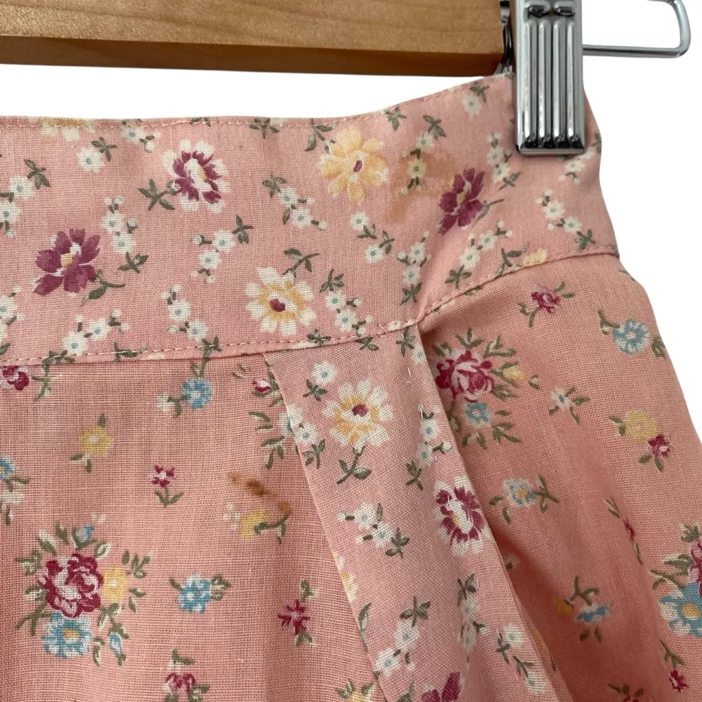 Vintage Handmade Peachy Pink Floral Tiered Prairie Skirt size small Flawed - Image 2