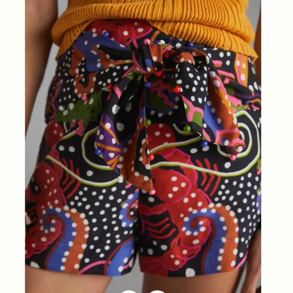 FARM RIO Anthropologie Seaside Dream Printed High Waisted Beaded Shorts - Image 2