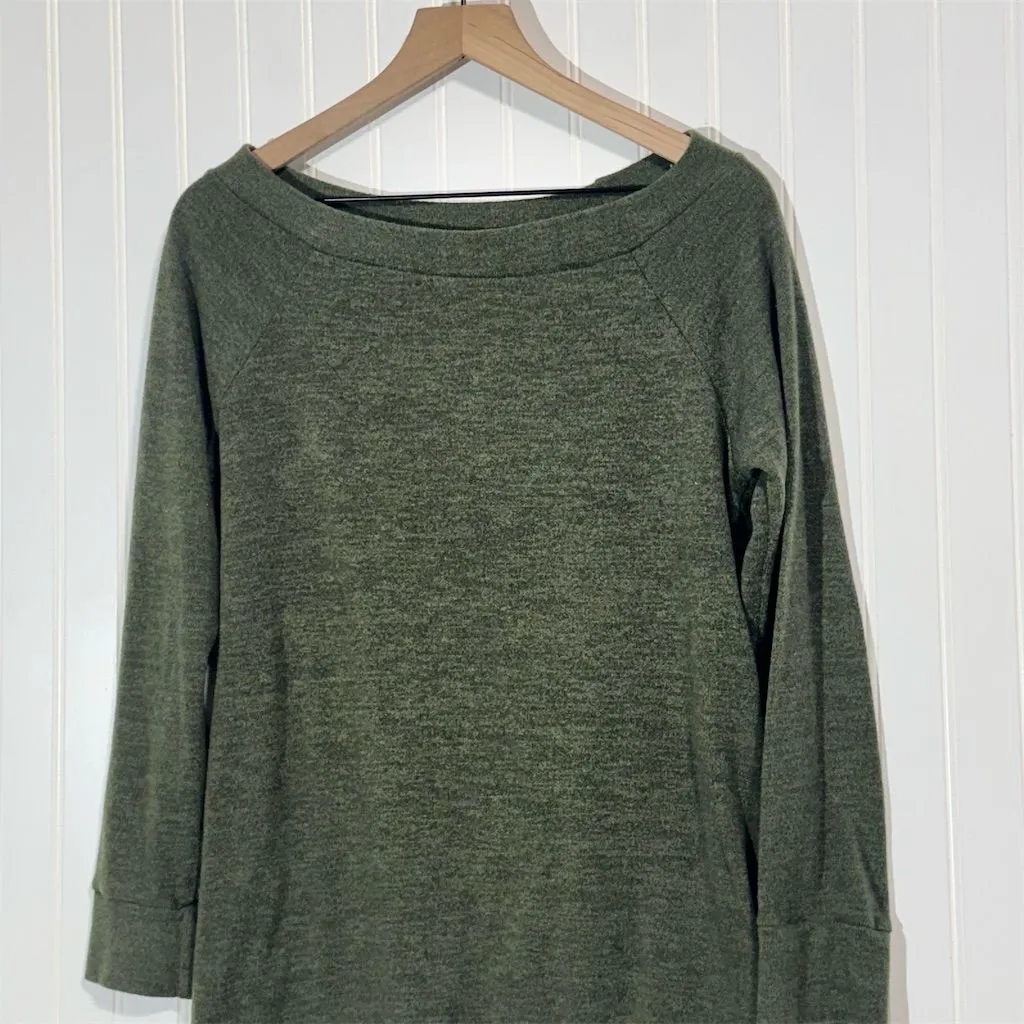 Bellamie Olive Green Tunic Sweatshirt Women’s M Boatneck 3/4 Sleeve Pullover - Image 2
