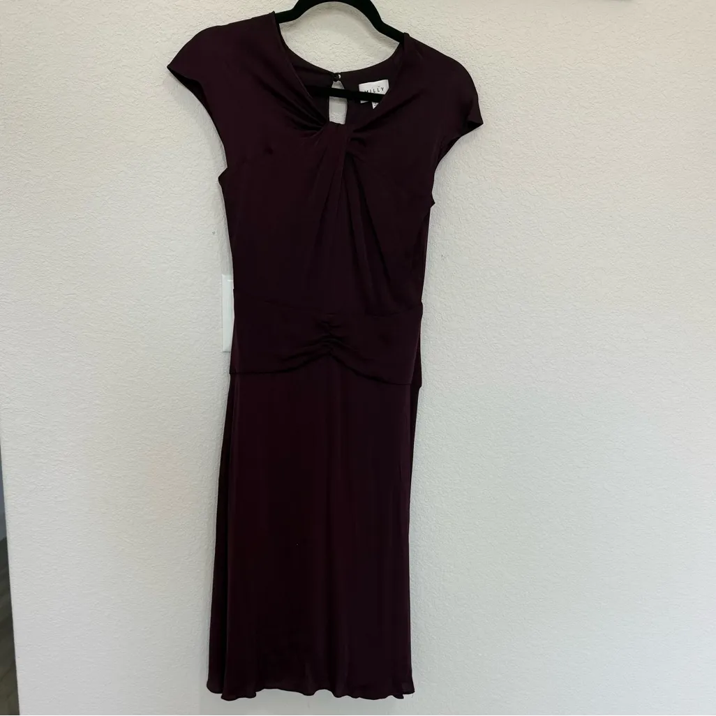 MILLY Tatiana Twist Front Cap-Sleeve A-Line Silk Dress Purple Plum Size 2 - Image 3