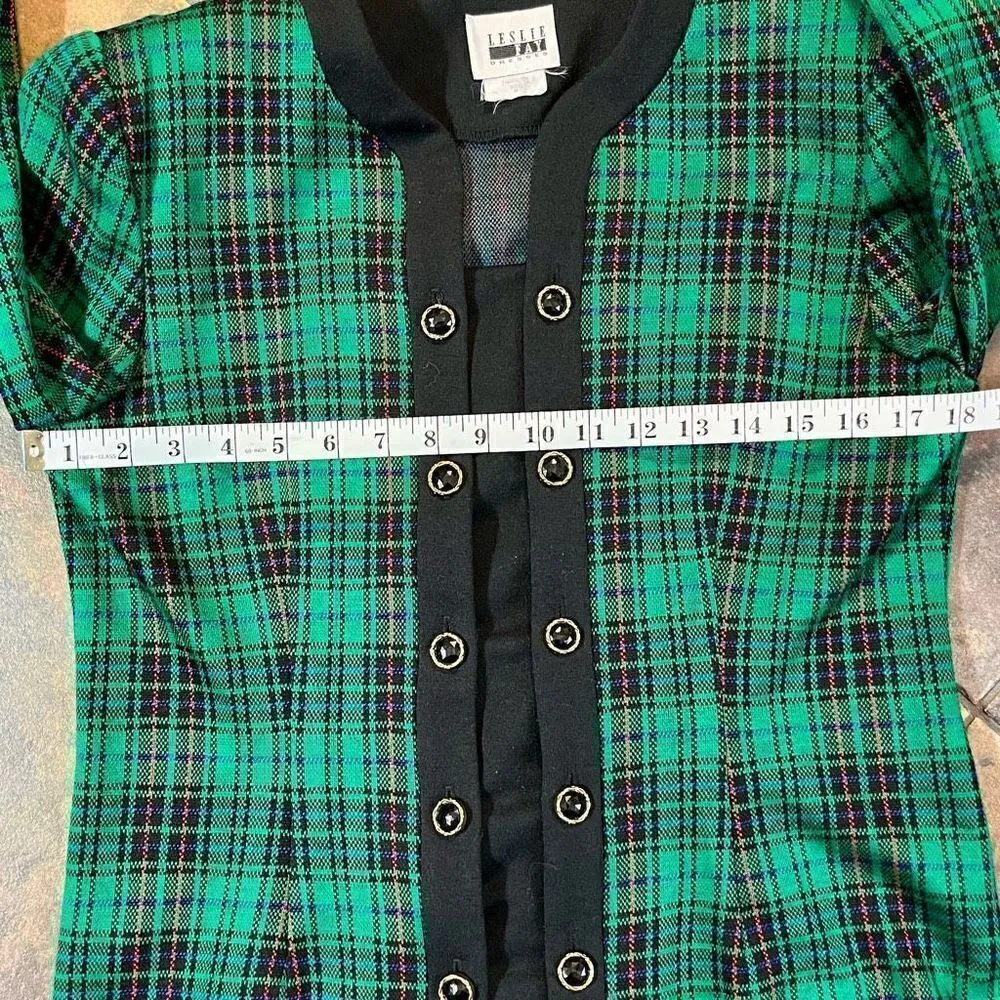 Leslie Fay Green Red Blue Black Plaid Holiday Blazer Size 8 - Image 7