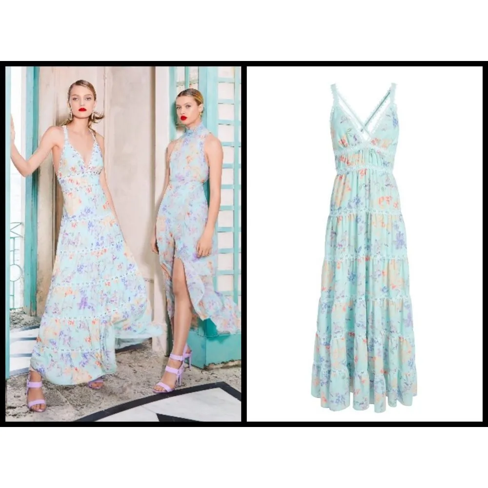 💕ALICE+OLIVIA Karolina Paneled Halter Maxi Dress - Image 3