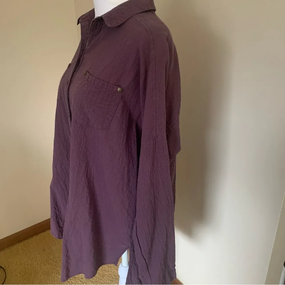 Free People Plum Purple High Low Oversized Button Down Shirt Size XS - Image 6