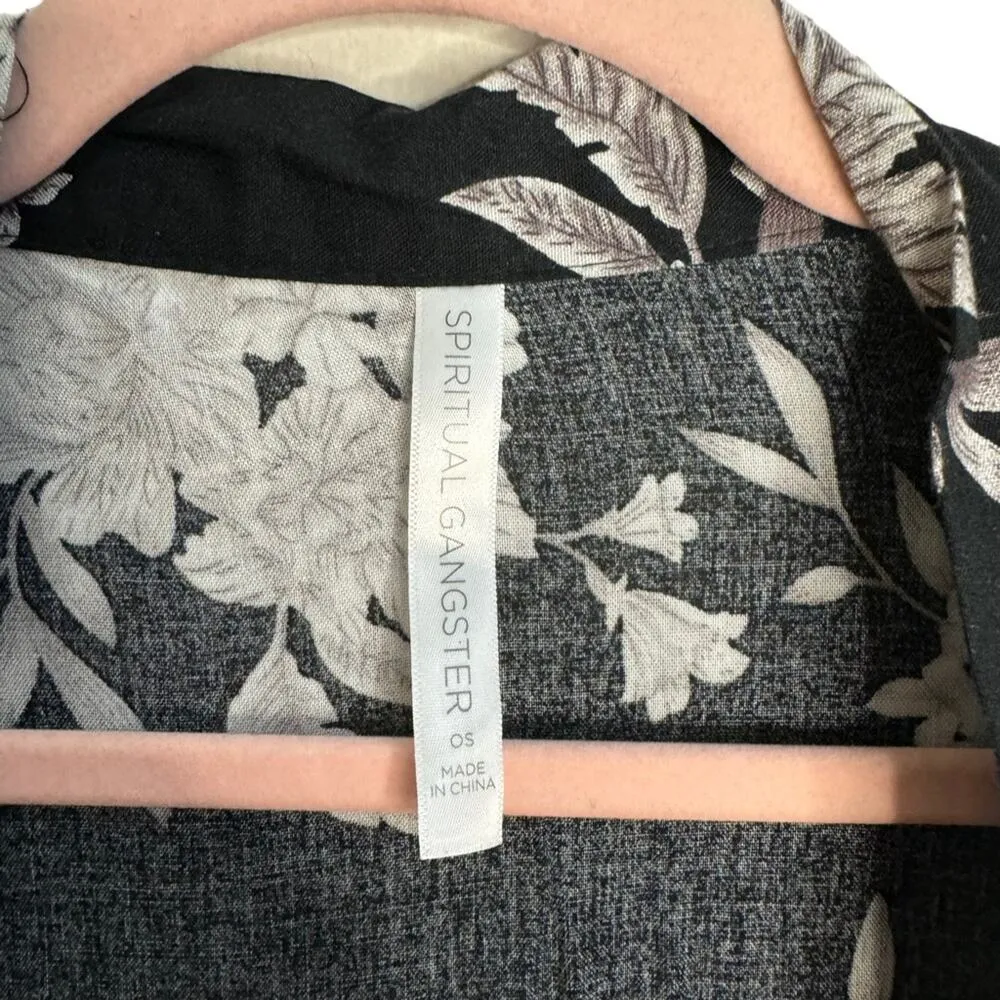 Spiritual Gangster Maya Black and White Floral One Size Kimono - Image 3