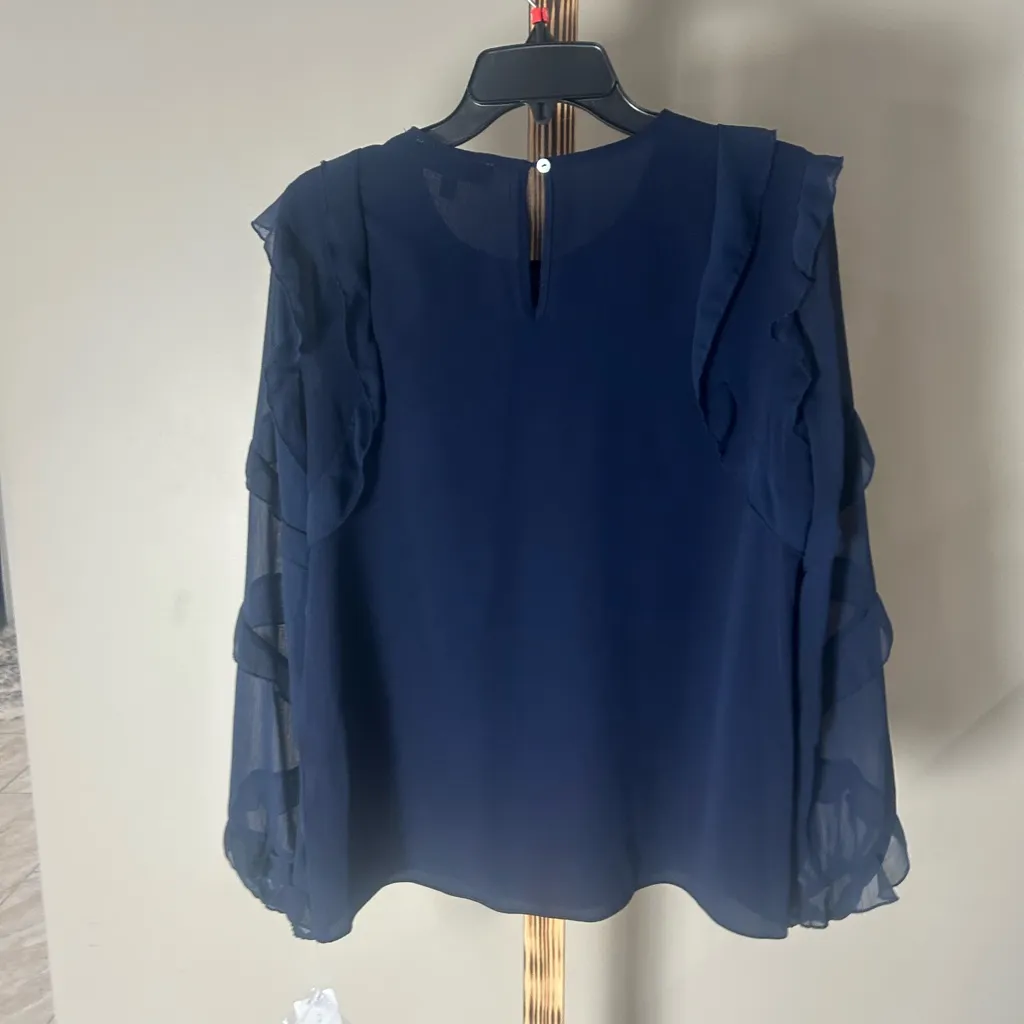 Fever Women’s Blue Long Sleeve Ruffle Blouse – Size Small NWT - Image 4