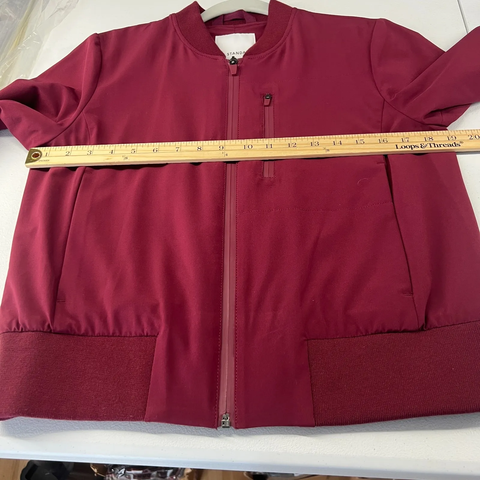 BR Standard Flyweight Bomber Jacket Womens SP Burgundy Stretch Full Zip Rib Hem - Image 11