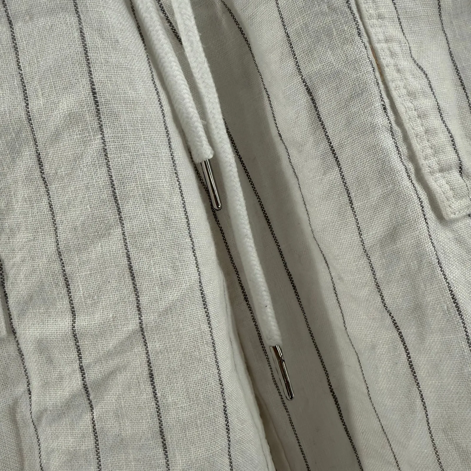 Athleta Bali Pants Women's SZ 2 Stripe 100% Linen White Drawstring Pull On Crop - Image 10