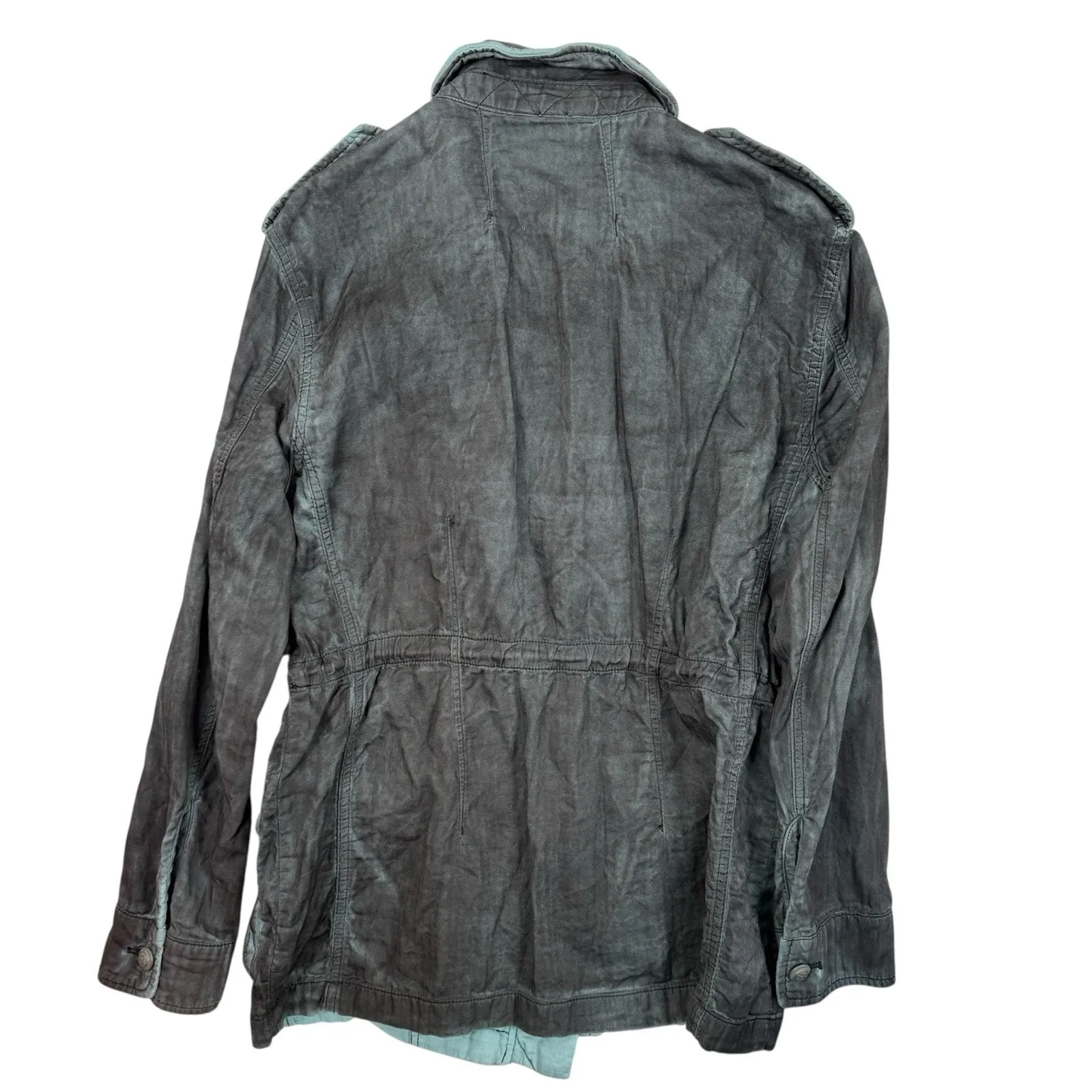Free People Military Jacket Womens XS Gray Blue Double Cloth‎ Utility Coat - Image 3
