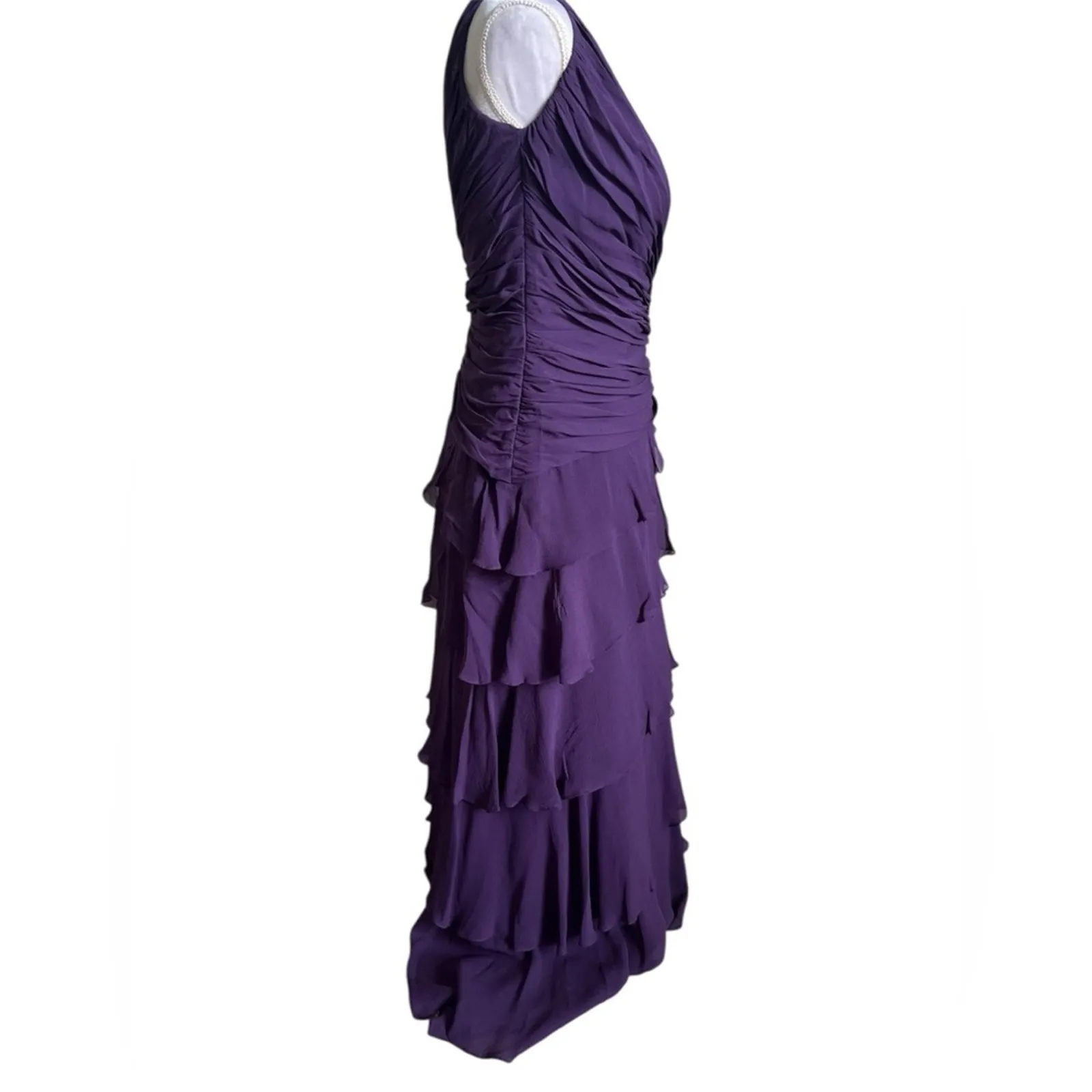 Tadashi Shoji Vintage 90s Silk Chiffon Tiered Ruched Evening Gown Dress - Image 3