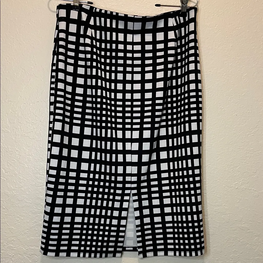 Vintage Black and White Checkered Women's Stretchy Skirt Size M - Image 3