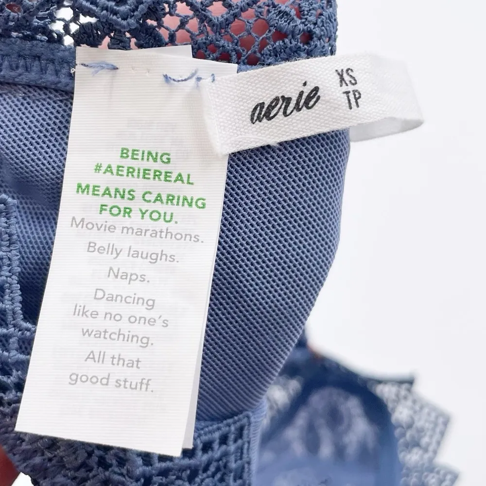 Aerie Floral Lace Triangle Bralette Bra Periwinkle Blue Gold Side Ring Size XS - Image 6