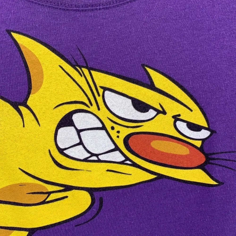 Vintage HTF Y2K Nickelodeon CAT DOG Purple Cotton Jersey T-Shirt Size XL - Image 4