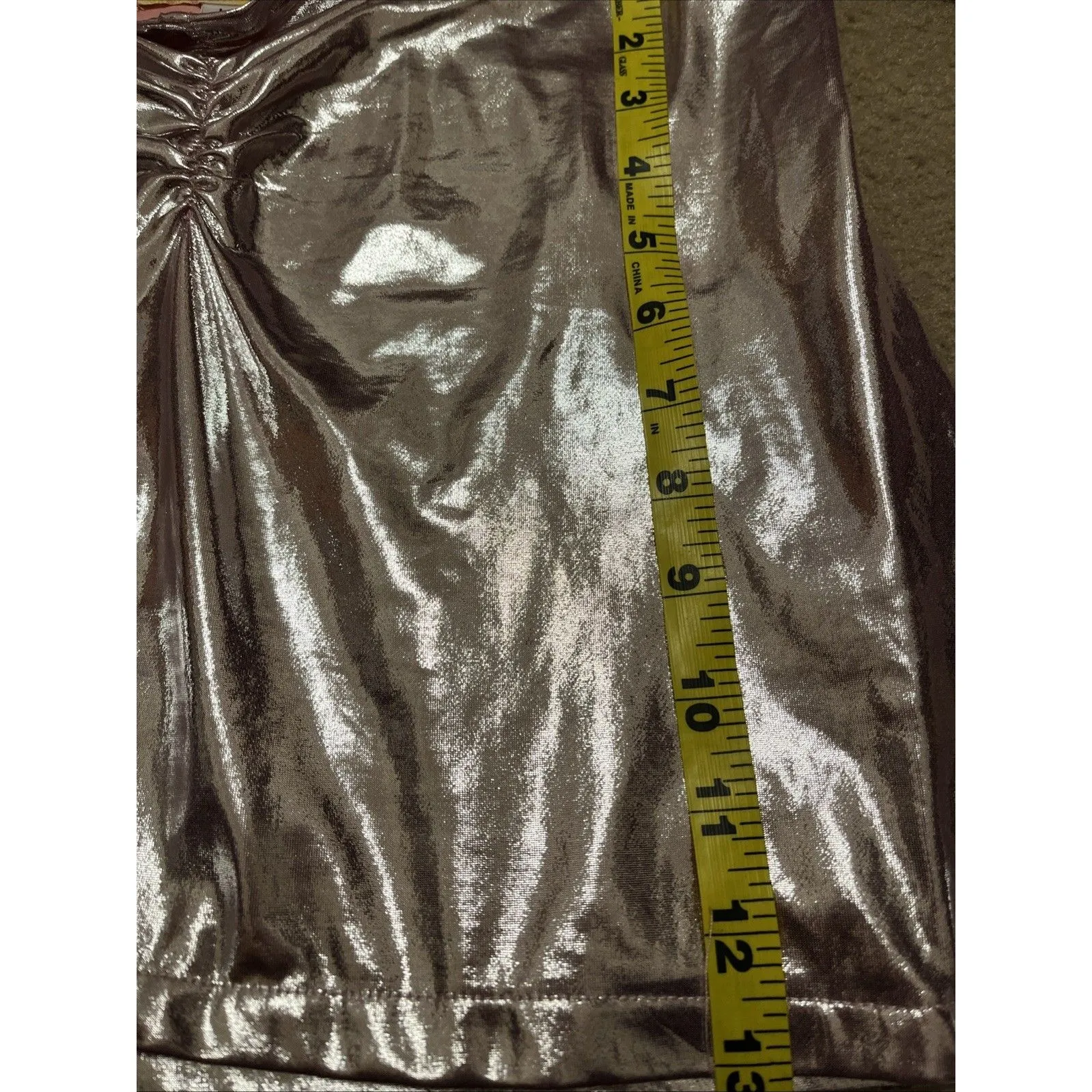 urban outfitters Mini Skirt L Soft Pink Metallic Ruched Glam Party Club Showgirl - Image 7