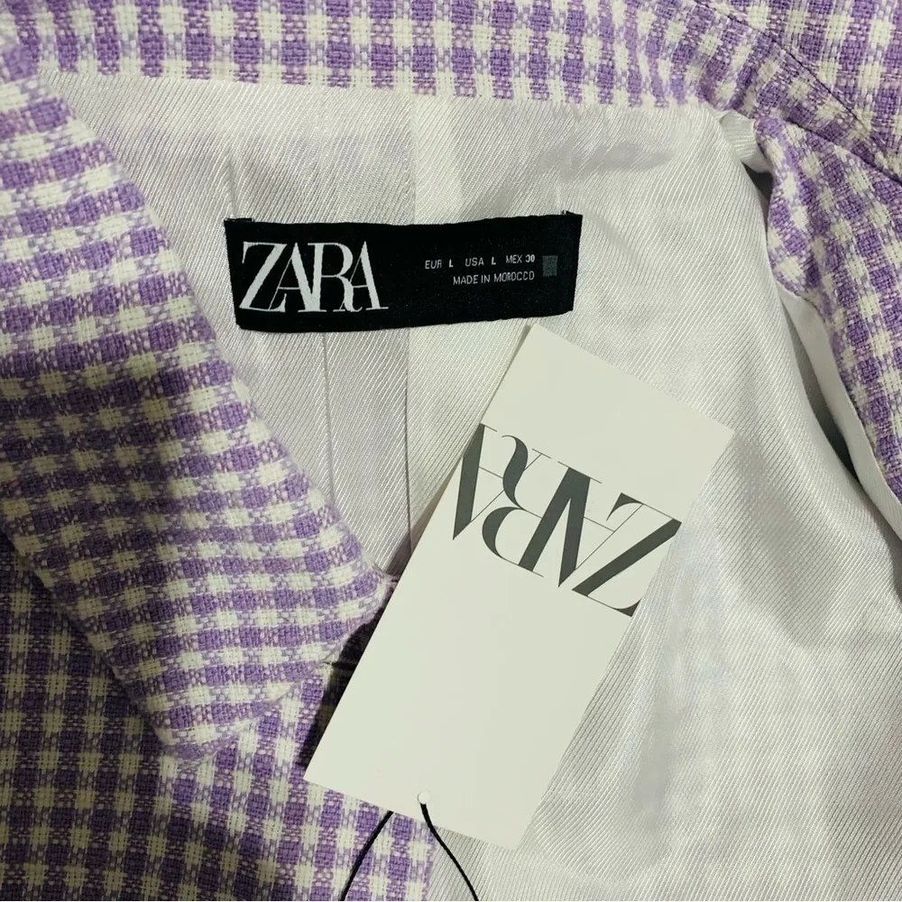 Zara Bloggers Fav Lilac White Textured Cropped Blazer with Shoulder Pads Size L - Image 15