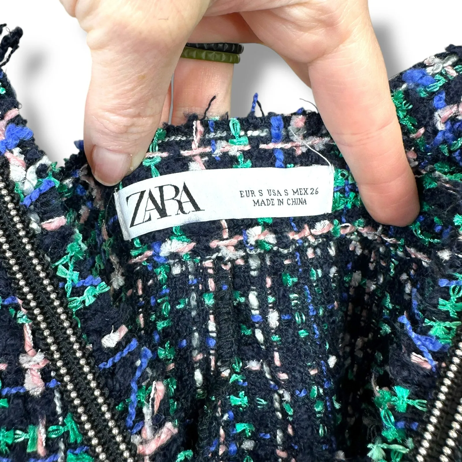 Zara NWOT Green Multi Tweed Classy Trending Overall A-Line Midi Dress Small - Image 10