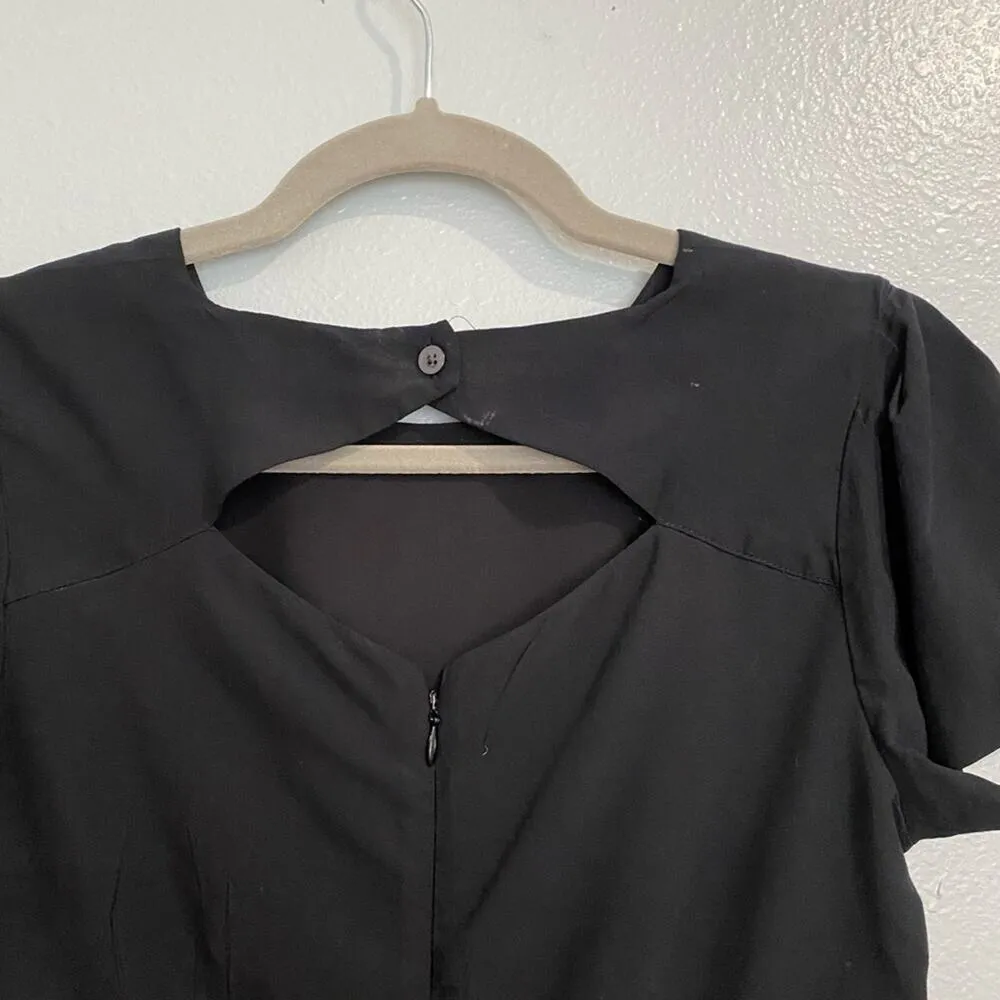 Loft Black Short Sleeve Self Tie Front Romper Sz 0 - Image 6