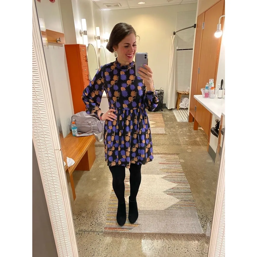 Hofmann Copenhagen Black Purple Printed 100% Silk Long Sleeve Mini Dress Size S - Image 11