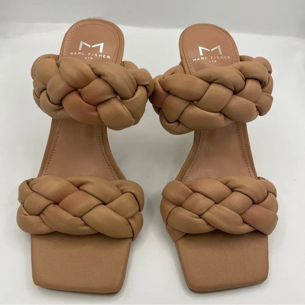 leather braided comfy heeled tan sandals women Size 5 1/2M - Image 8