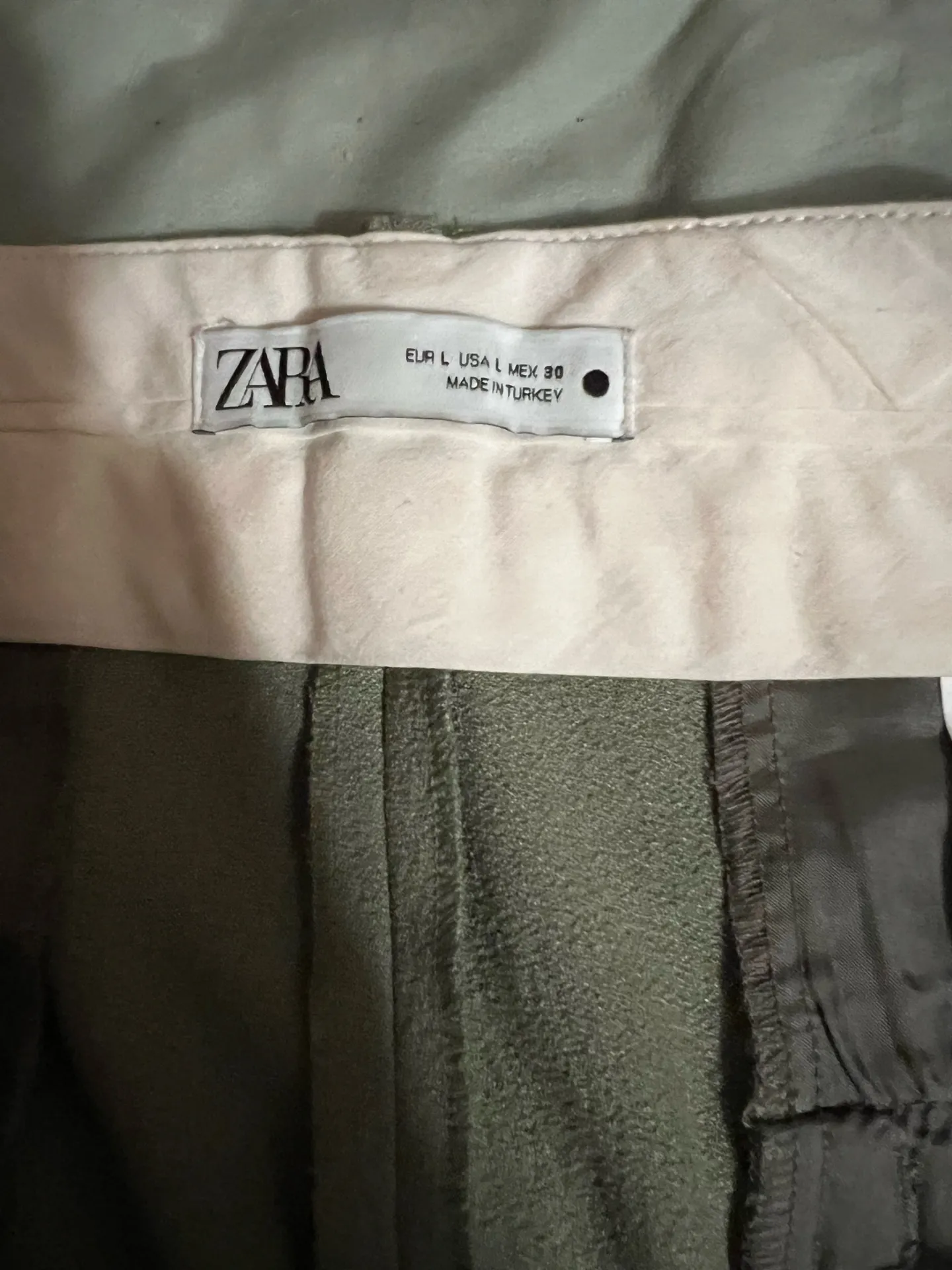 ZARA Pleated Tailored Straight Leg Pants Khaki Green - Image 3