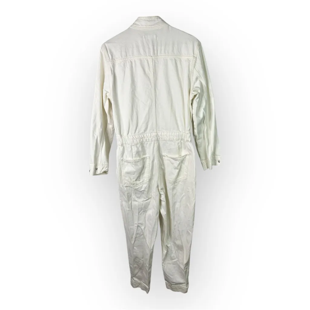 Mango size Large Long Sleeve Off White Utility Denim Jumpsuit Boilersuit - Image 5
