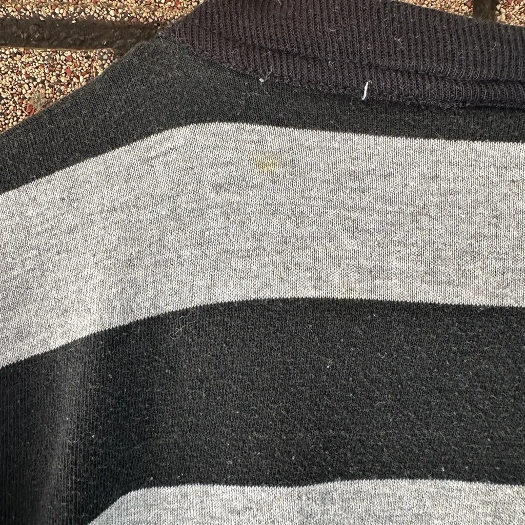 Vintage 90s B.A.S.I.C. Equipment Striped Tee – Single Stitch Made in USA (L) Gray Size L - Image 5