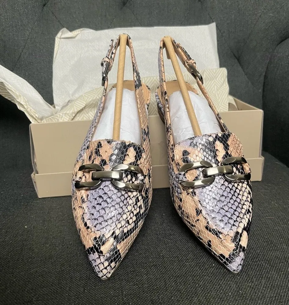 Donald J Pliner Williams49 chain sling loafer flats light denim python chic NIB - Image 1