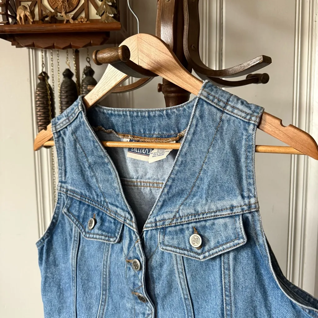 Vintage Bill Blass 90s Denim Cropped Vest Top Blue Size M - Image 2