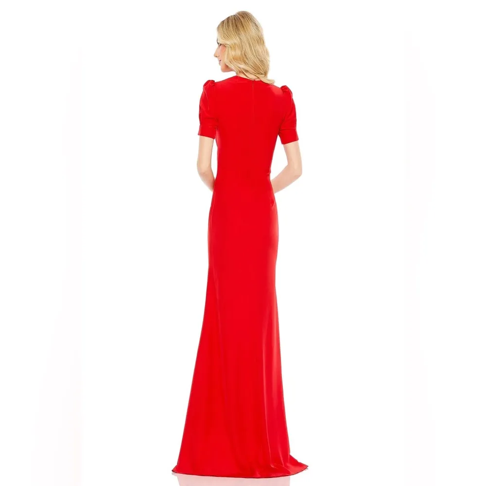 NWT IEENA FOR MAC DUGGAL 2630 Plunge Neck Puff Sleeve Cut Out Gown red 8 - Image 3