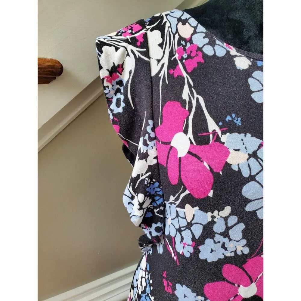 Kaari Blue Women's Multicolor Rayon Round Neck Short Sleeve Knee Length Dress S - Image 6