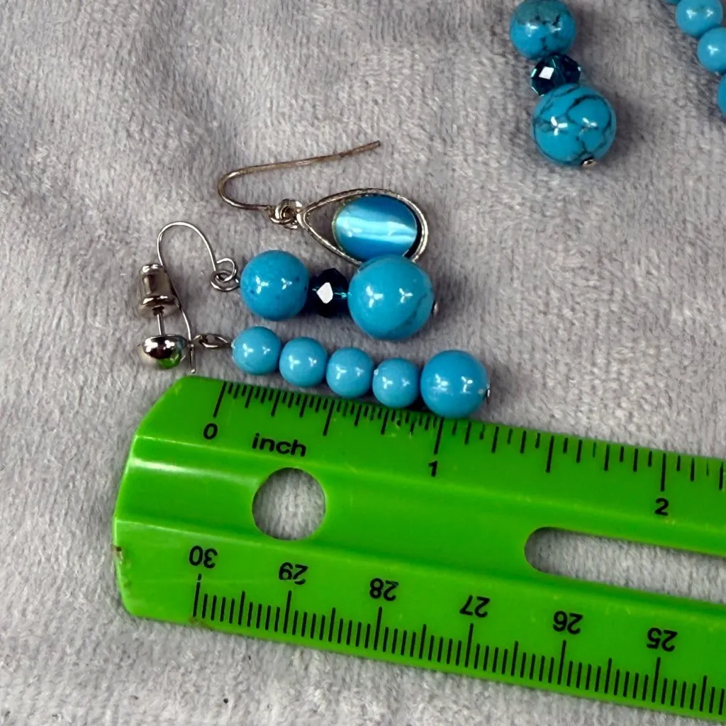Set Of 3 Pairs Shades of Blue, Beaded & Teardrop Dangle Earrings Mixed Styles Blue - Image 7