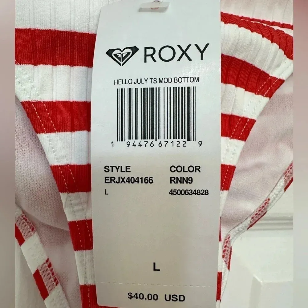 Roxy Hello July Side Tie Bikini Bottoms red and white stripe NWT - Image 6