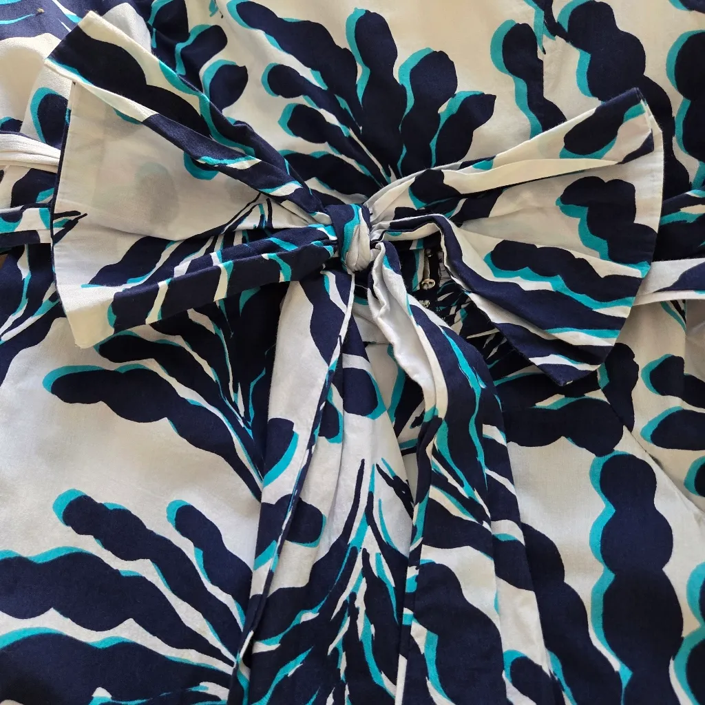 Diane Von Furstenberg Revel Blue & White Coral Bow Detail Fit & Flare Dress - 10 - Image 10