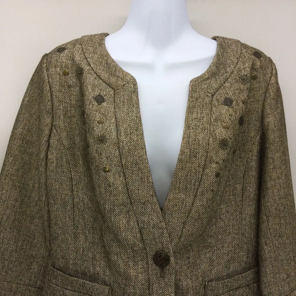 Coldwater Creek Earthy Tweed Blazer w/Metal Detailing/Metal Button 3/4 Sleeves-8 - Image 3