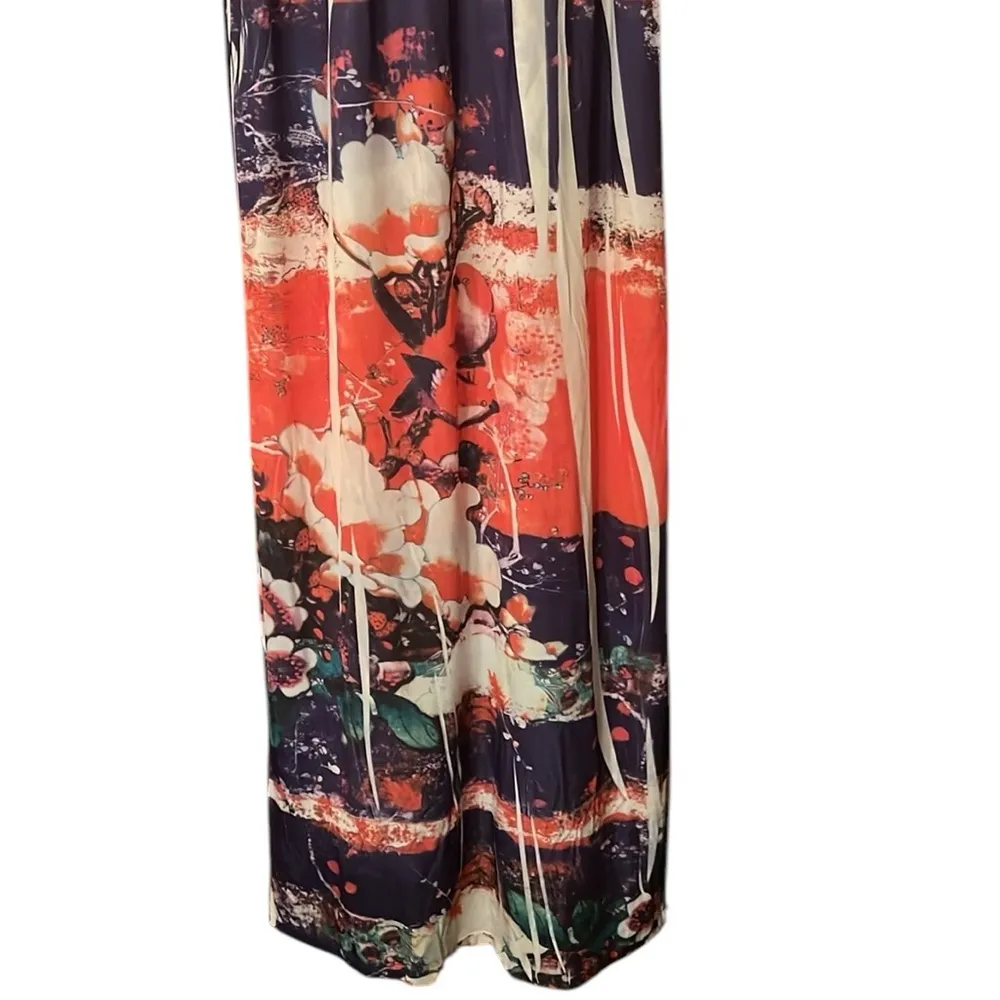 CELLO ABSTRACT LONG MAXI DRESS SMALL BRAIDED STRAPS PAINT SPLATTER DESIGN - Image 6