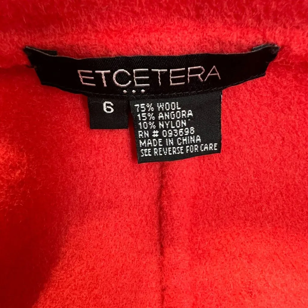 Etcetera Cardigan Jacket‎ Womens 6 Coral Wool Angora Belted Long Sleeve V-Neck - Image 9