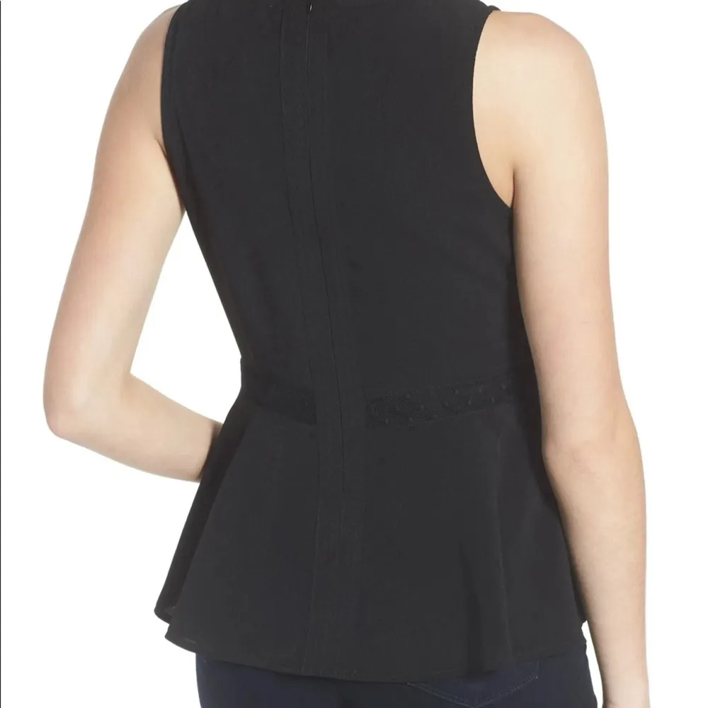 Chelsea 28 black dot illusion peplum top lace XS - Image 3