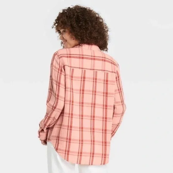 Universal Thread Pink Plaid Long Sleeve Button Down Shirt Womens Size XXL - Image 2