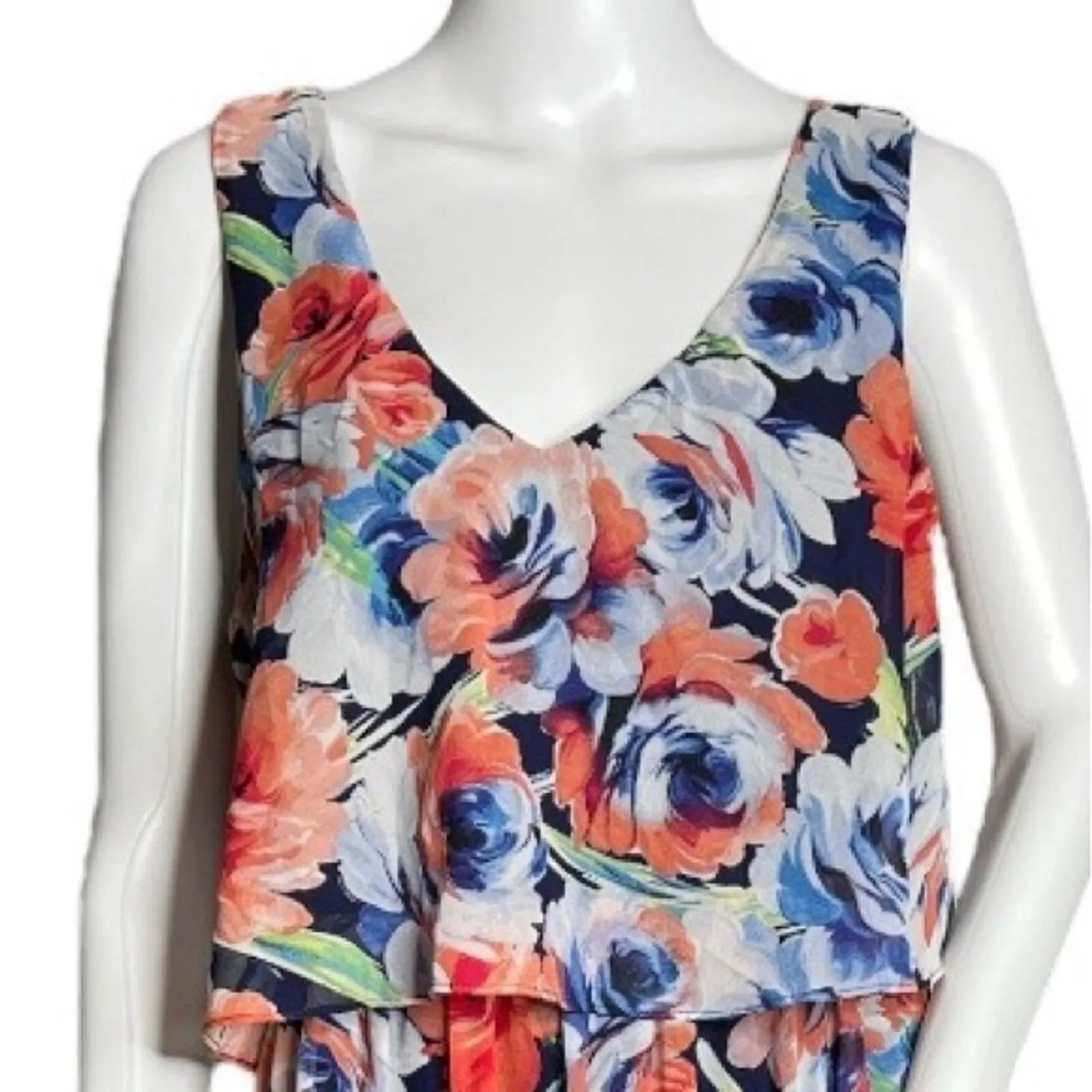 Lily Rose Dress Womens Medium Blue Orange Floral Flower‎ Maxi Dress Garden Party - Image 4