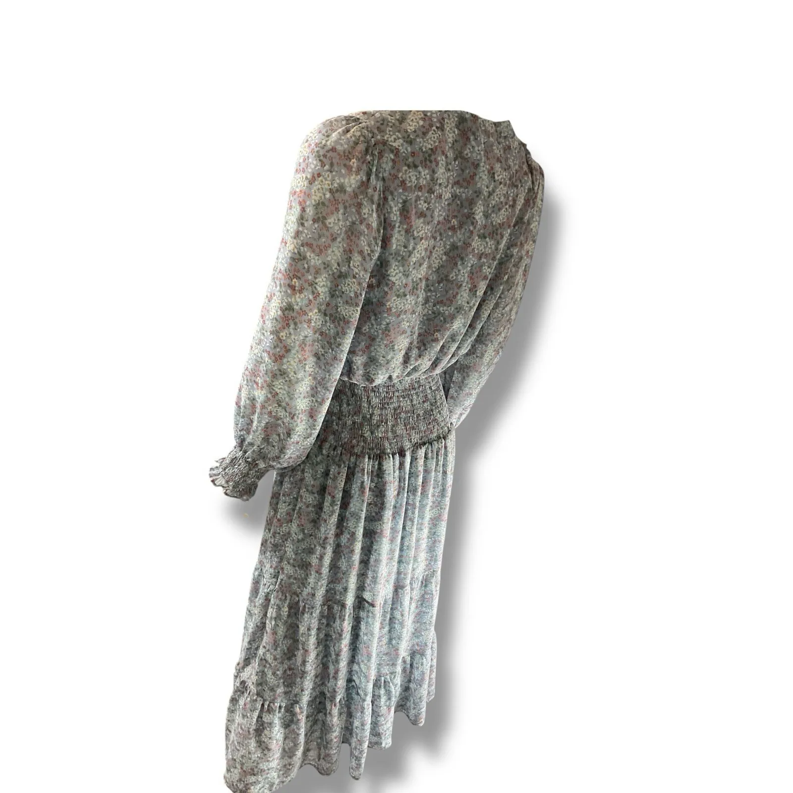 Entro Boho  Prairie Tiered‎  Smocked Cuff & Waist Maxi Dress Size Medium - Image 4